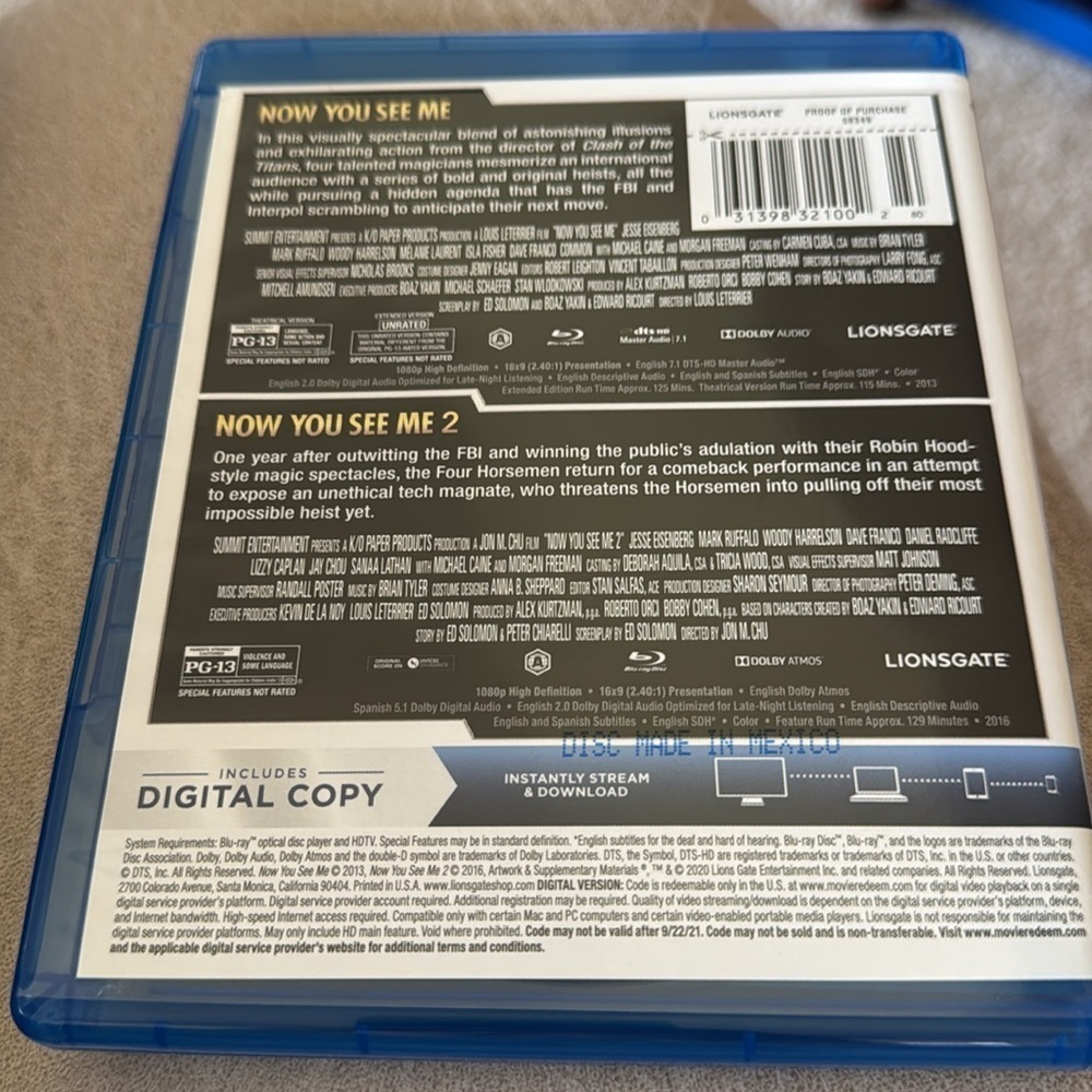 SOLD do not buyNow You See Me 1 & 2 Blu-Ray - No Digital EUC Must Watch Movie - Picture 4 of 4